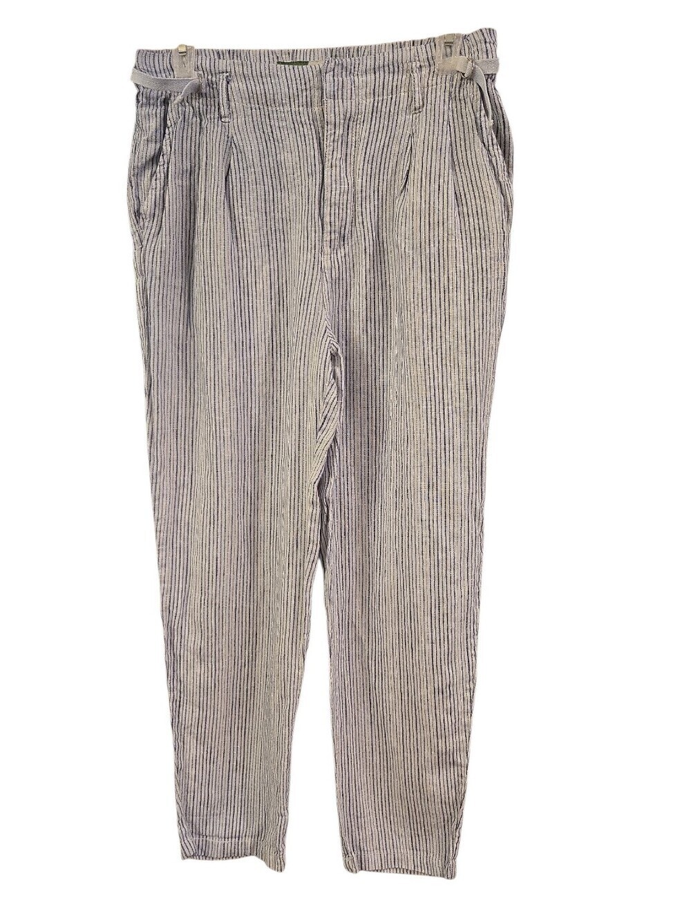 ANTHROPOLOGIE 100% LINEN NAVY BLUE AND WHITE CROPPED SIZE 26. NAUTICAL.